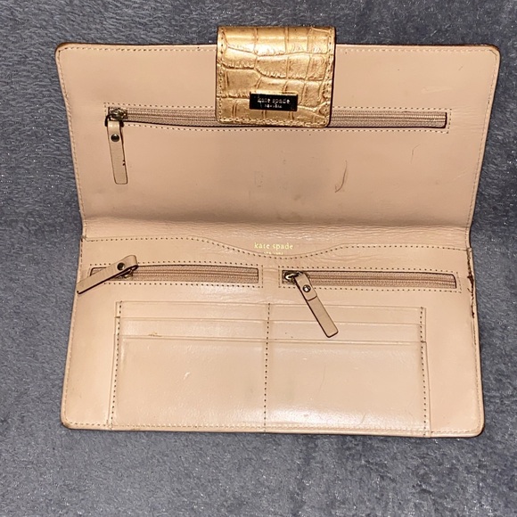 Kate Spade Gold Croc Skin Cashmere Long Clutch Snap Wallet EUC - Picture 8 of 12